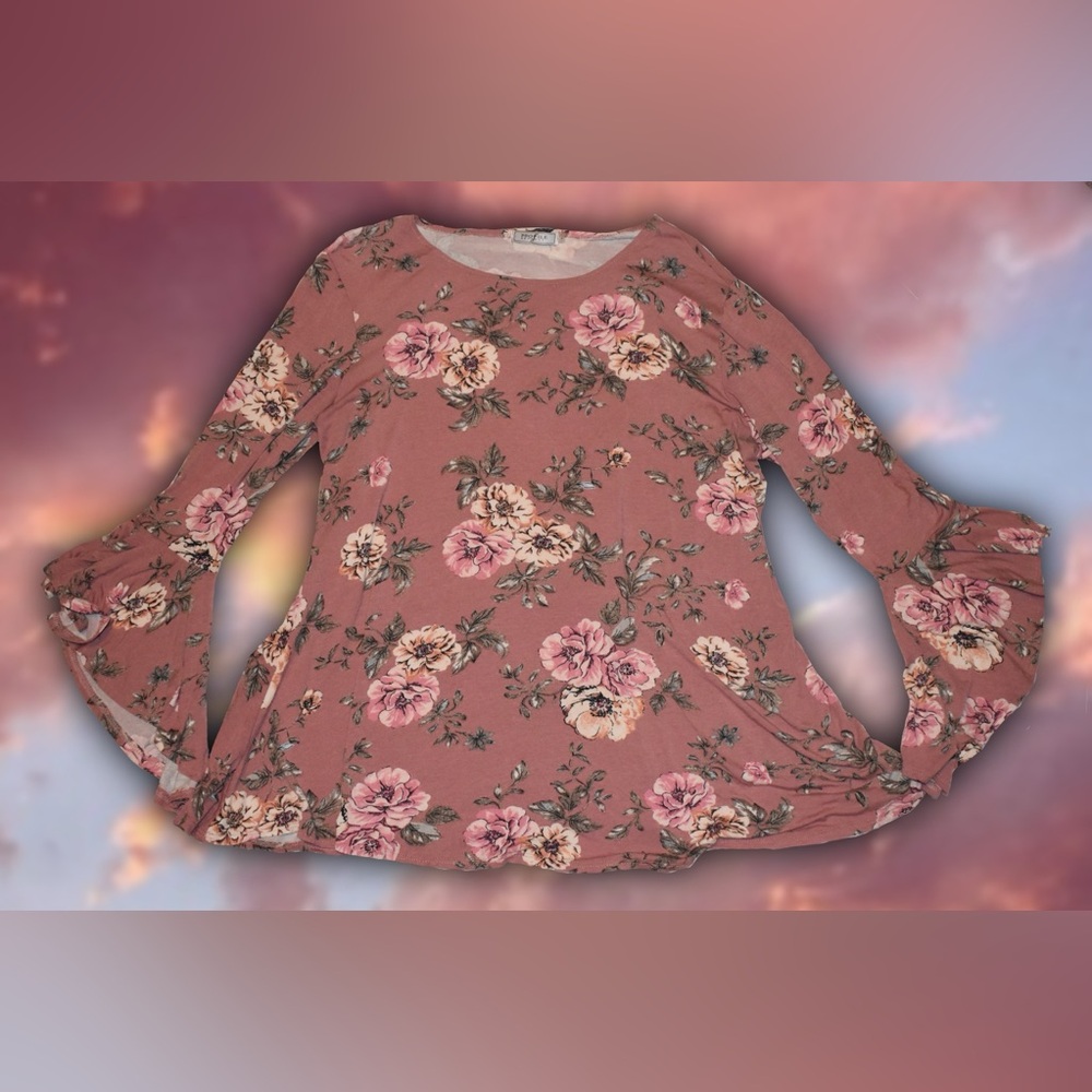 Profile Apparel Pink Bell Sleeve Blouse Sz L